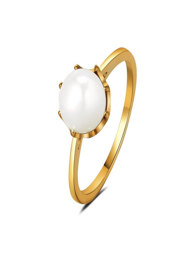 HOSICRON Pearl Ring for Women, 18K Gold Plated Rings for Bride Wedding Engagement Band Birthday Jewelry for Women Fits Sizes 5 to 9 (8) - Image 1